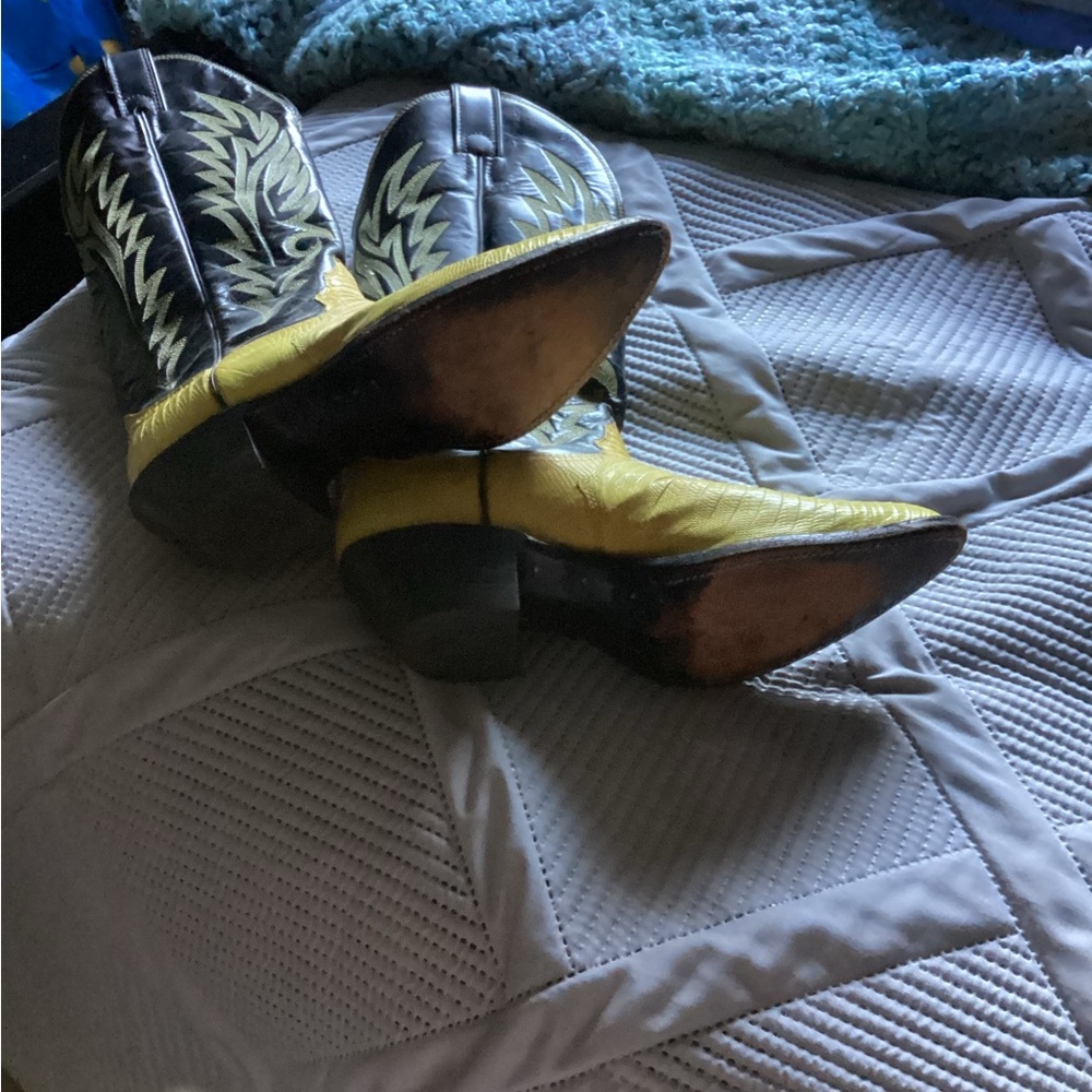 Justin Boots Yellow and Black Heeled Cowboy Boots